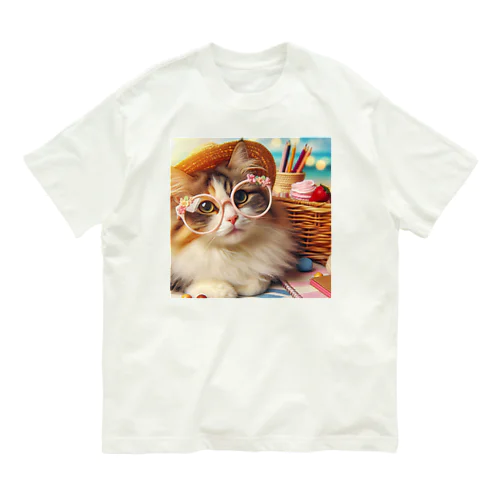 めがね猫 オーガニックコットンTシャツ