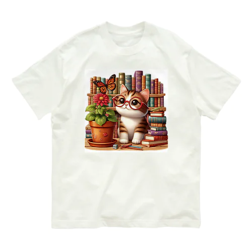 めがね猫 オーガニックコットンTシャツ