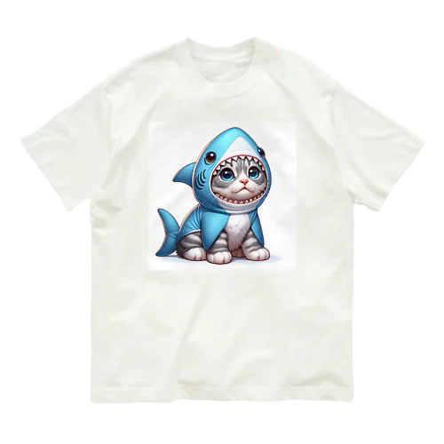 サメのフードを被った子猫 Organic Cotton T-Shirt