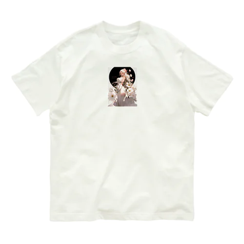 女性と白い花　なでしこ1478 Organic Cotton T-Shirt