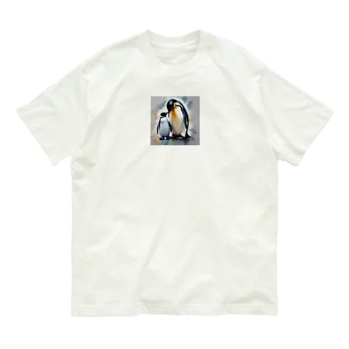 愛する家族と幸せに暮らすペンギン オーガニックコットンTシャツ