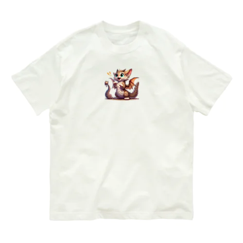 びっくり！ 猫ドラゴン 背景透過ver Organic Cotton T-Shirt