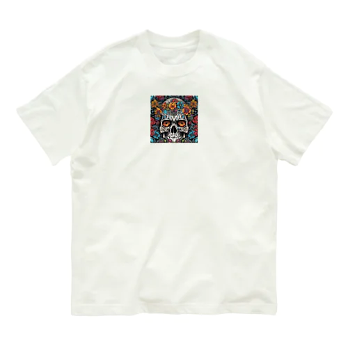 色鮮やかな花々と入り組んだ頭蓋骨のタトゥーデザイン Organic Cotton T-Shirt