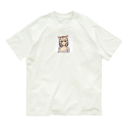 ベンガルキャットを女の子にしたイラスト オーガニックコットンTシャツ