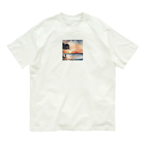 夕日に染まる海を背 Organic Cotton T-Shirt