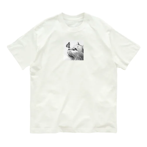 猫と蝶 オーガニックコットンTシャツ