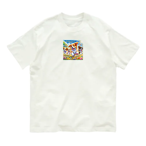 仲良くかけっこしてるワンちゃん達 オーガニックコットンTシャツ