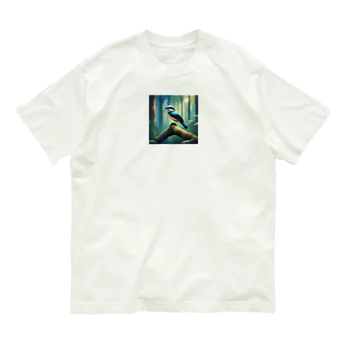 青い羽根のモズ 水彩画のようだ Organic Cotton T-Shirt