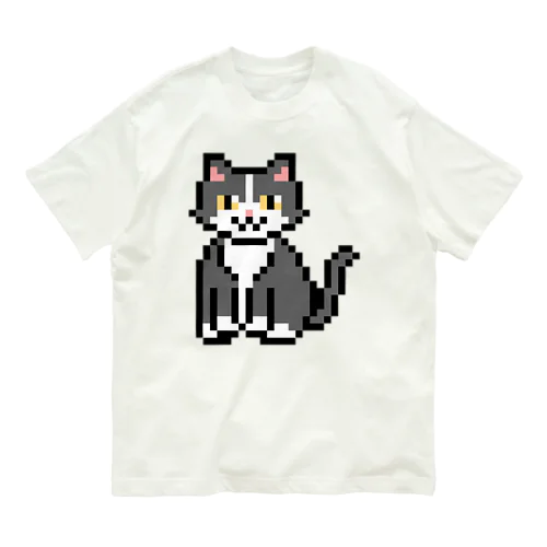 ハチワレ猫のドット絵 オーガニックコットンTシャツ