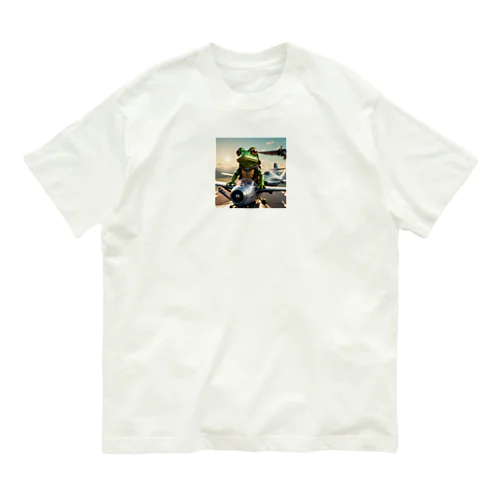 飛行機を操縦しているカエル Organic Cotton T-Shirt