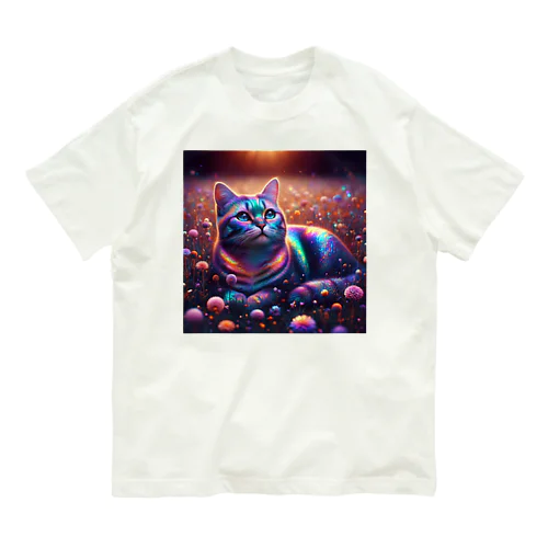 虹色の空を見上げる猫 Organic Cotton T-Shirt