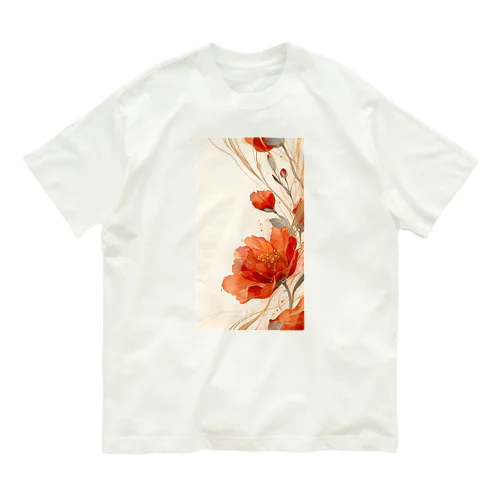 lucky flower -red オーガニックコットンTシャツ