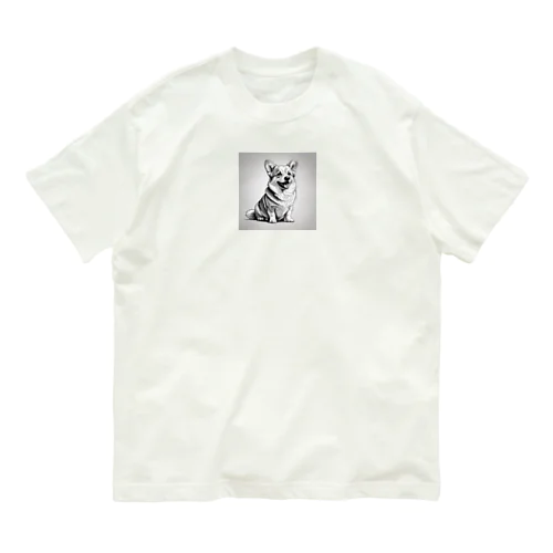 モノクロ絵コーギー（わんちゃん） オーガニックコットンTシャツ