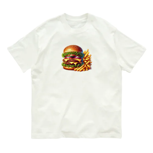 巨大ハンバーガー&サクサクポテト オーガニックコットンTシャツ