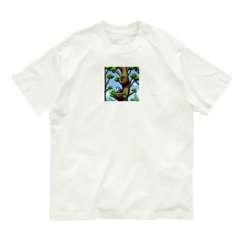 ドット絵シマエナガ オーガニックコットンTシャツ