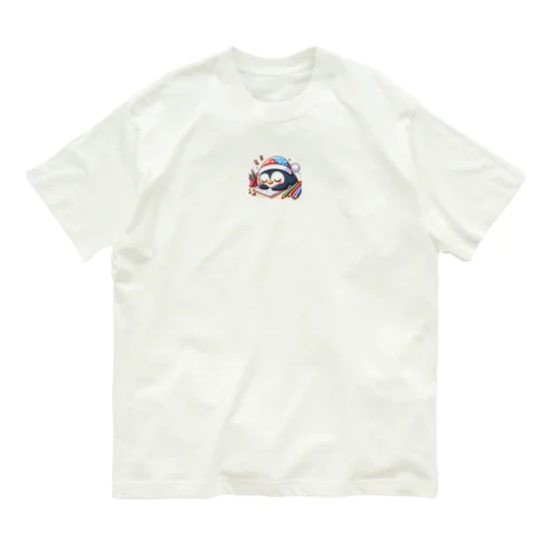 お絵描き途中に居眠りペンちゃん オーガニックコットンTシャツ