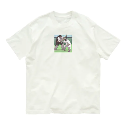 フェンシングをする白黒のゴリラ Organic Cotton T-Shirt