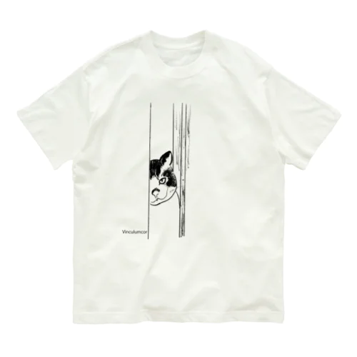 ジャケットから、のぞくぅ「Vinculumcorのくぅ猫」オーガニックTシャツ Organic Cotton T-Shirt