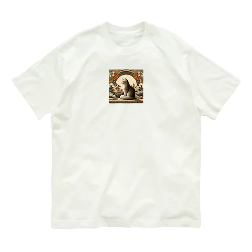 和紋様 x 猫　和の静寂 オーガニックコットンTシャツ