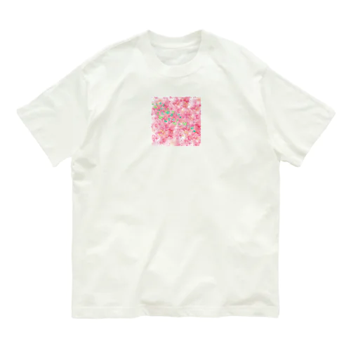 ピンクフラワーバタフライ オーガニックコットンTシャツ