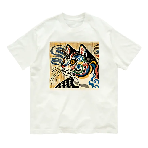 浮世絵風　猫（顔）"Ukiyo-e Style Cat (Face)"  "浮世绘风格的猫（脸）" オーガニックコットンTシャツ