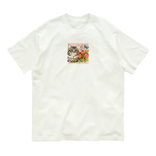 猫とチューリップ Organic Cotton T-Shirt