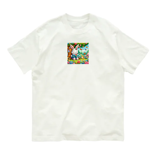 可愛らしいウサギが描かれた絵本 オーガニックコットンTシャツ