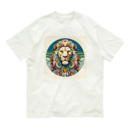 浮世絵風　ライオン（顔）"Ukiyo-e style lion (face)."  "浮世繪風格的獅子（臉）。" オーガニックコットンTシャツ