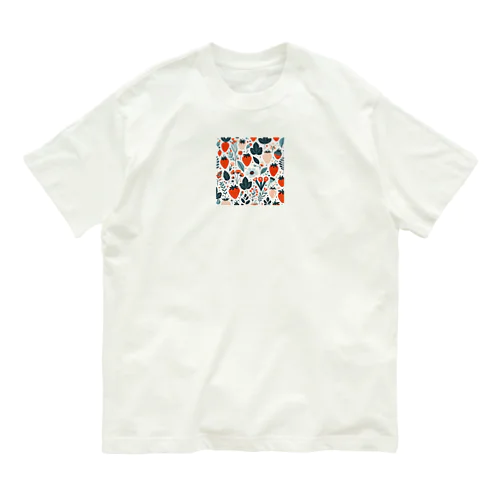 北欧風　いちご　総柄 Organic Cotton T-Shirt