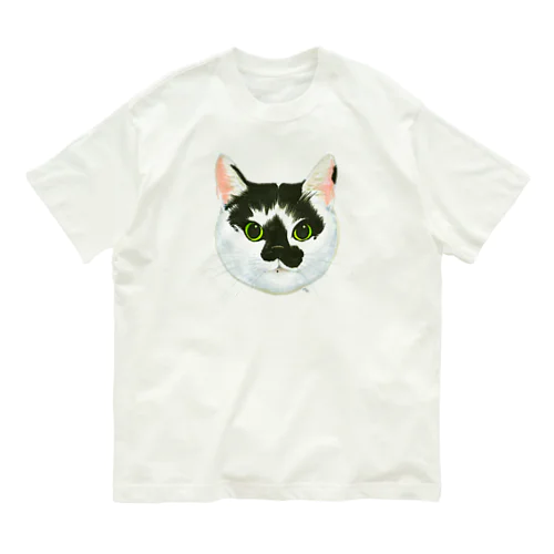 ねこさんのお顔（白黒ねこ） オーガニックコットンTシャツ