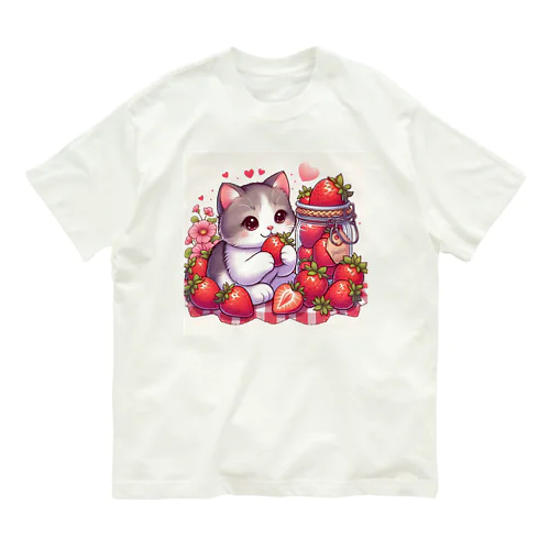 いちごと猫シリーズ オーガニックコットンTシャツ