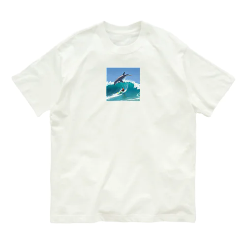 イルカと一緒にサーフィン Organic Cotton T-Shirt