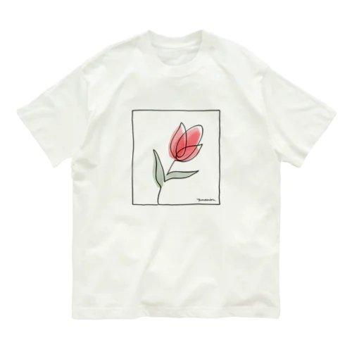 One Stroke Tulip 一筆書きのチューリップ Organic Cotton T-Shirt