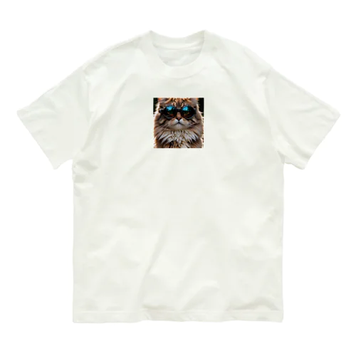 サングラスを掛けているグルメゴーグルシベリアン猫 オーガニックコットンTシャツ