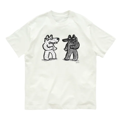 オオカミにらみあい オーガニックコットンTシャツ