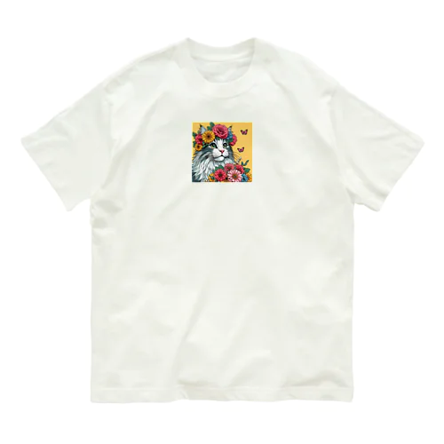 猫とガーベラ オーガニックコットンTシャツ