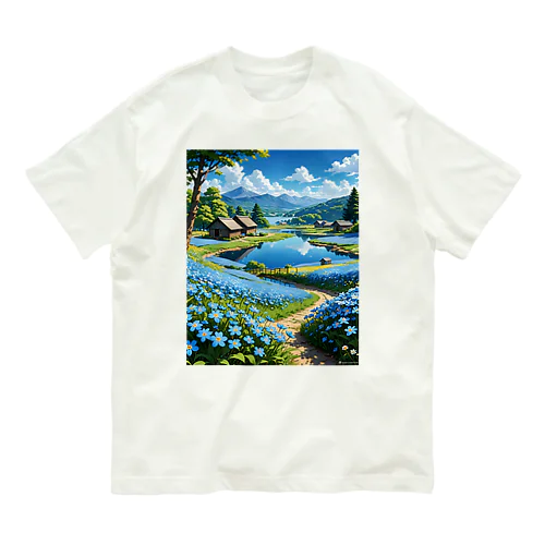 湖のほとり青の草原 オーガニックコットンTシャツ