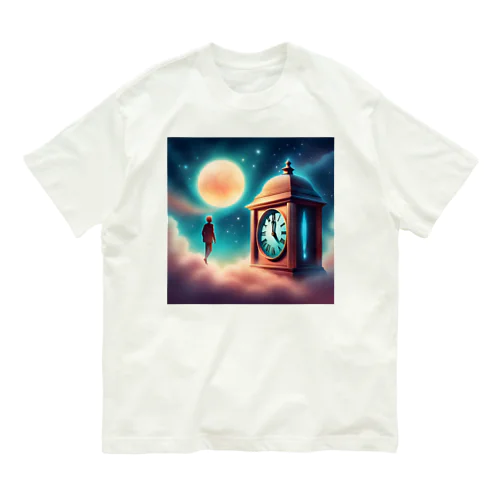 シュール！満月と宇宙時計 オーガニックコットンTシャツ
