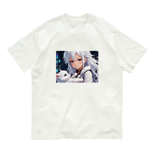 神様を抱っこしている美少女 オーガニックコットンTシャツ