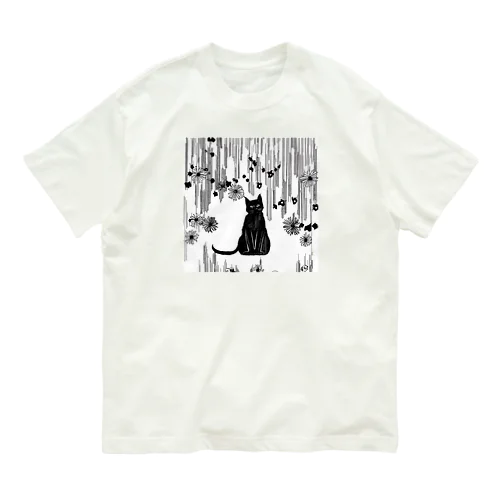 黒猫　大正ロマン　モノクロ　絵画 Organic Cotton T-Shirt