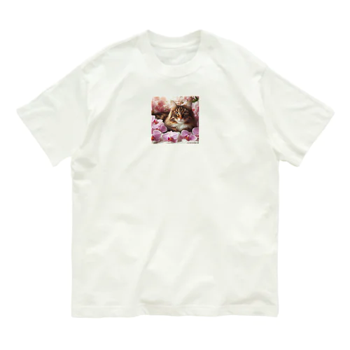 猫と胡蝶蘭 Organic Cotton T-Shirt