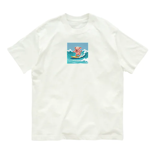 かわいいブタのサーフィンウェーブ Organic Cotton T-Shirt