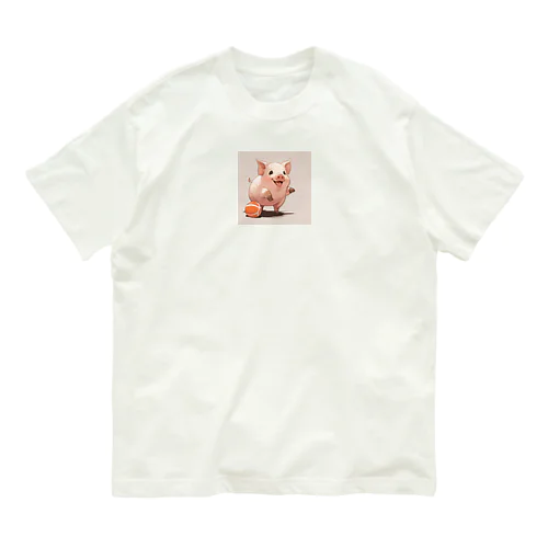 かわいいブタ遊びフェッチ Organic Cotton T-Shirt