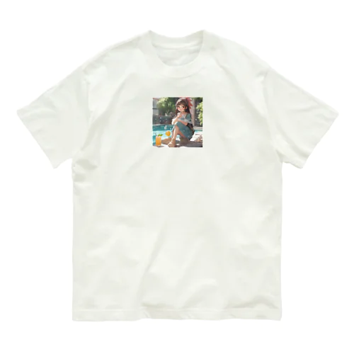 可愛い女の子　ふわふわ オーガニックコットンTシャツ