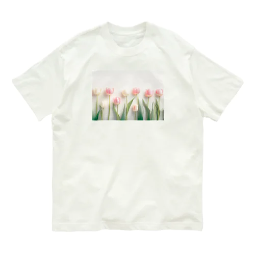 ピンクと白のチューリップ Organic Cotton T-Shirt