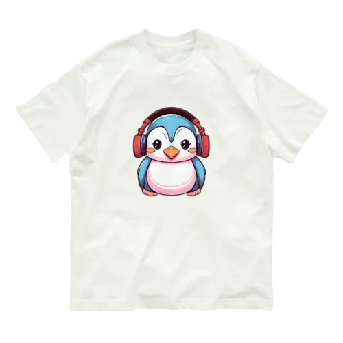 赤いヘッドホンを付けているペンギン Organic Cotton T-Shirt