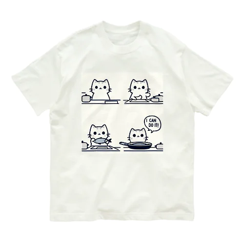 Positive cat　I can do it！（やればできる！） オーガニックコットンTシャツ