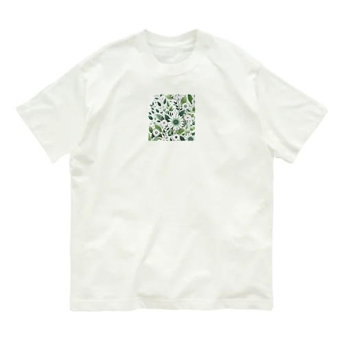 数学的で洗練されたデザインの白と緑の花 Organic Cotton T-Shirt