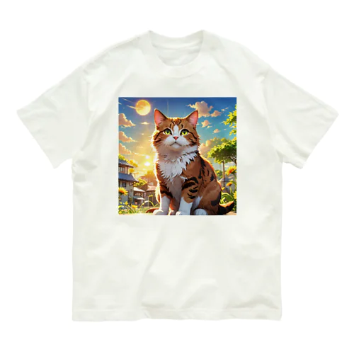 夕日の下の猫 オーガニックコットンTシャツ