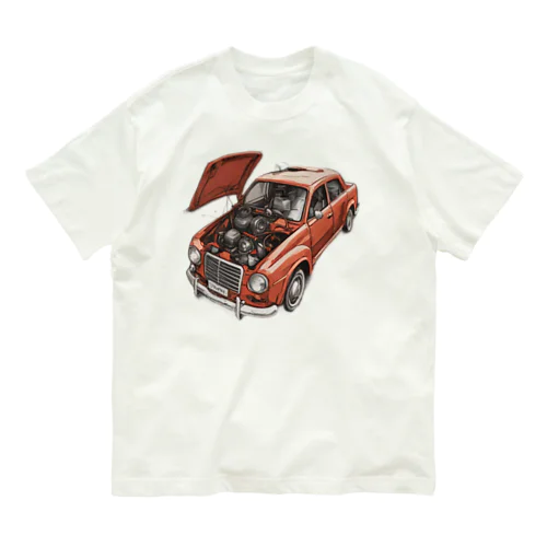 スポーティな赤い車がセンターに駐車。 Organic Cotton T-Shirt